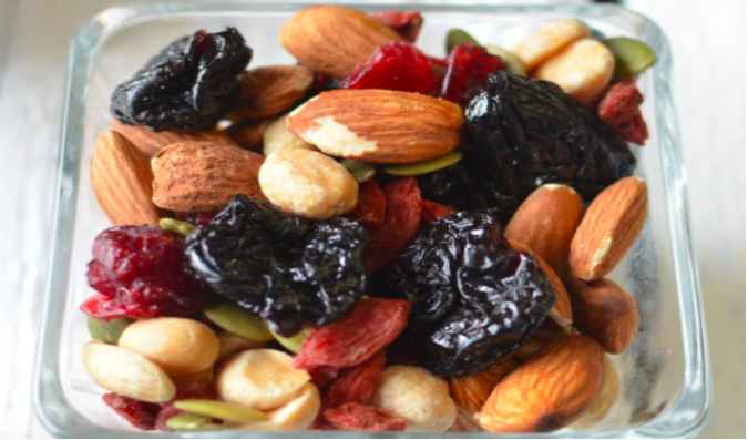 antioxidant trail mix with almonds, cherries, blueberries, and more