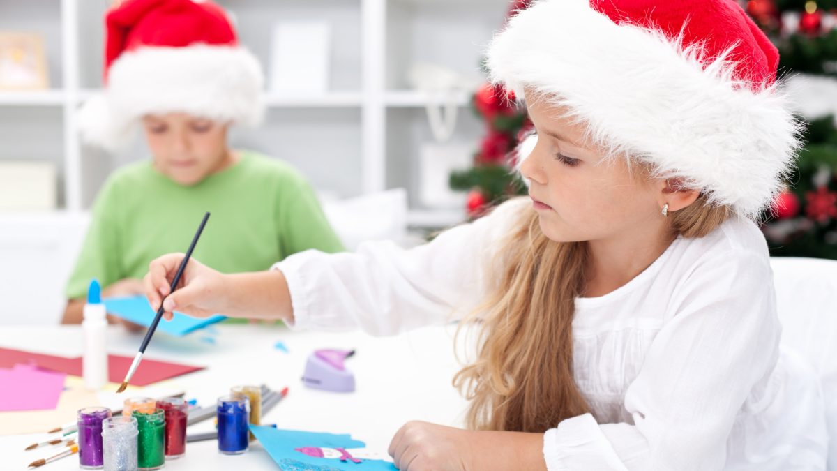 Kids doing a holiday craft